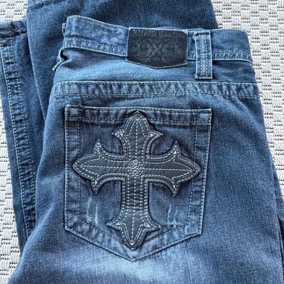 vintage 2000s y2k Xtreme Couture leather patch cross jeans